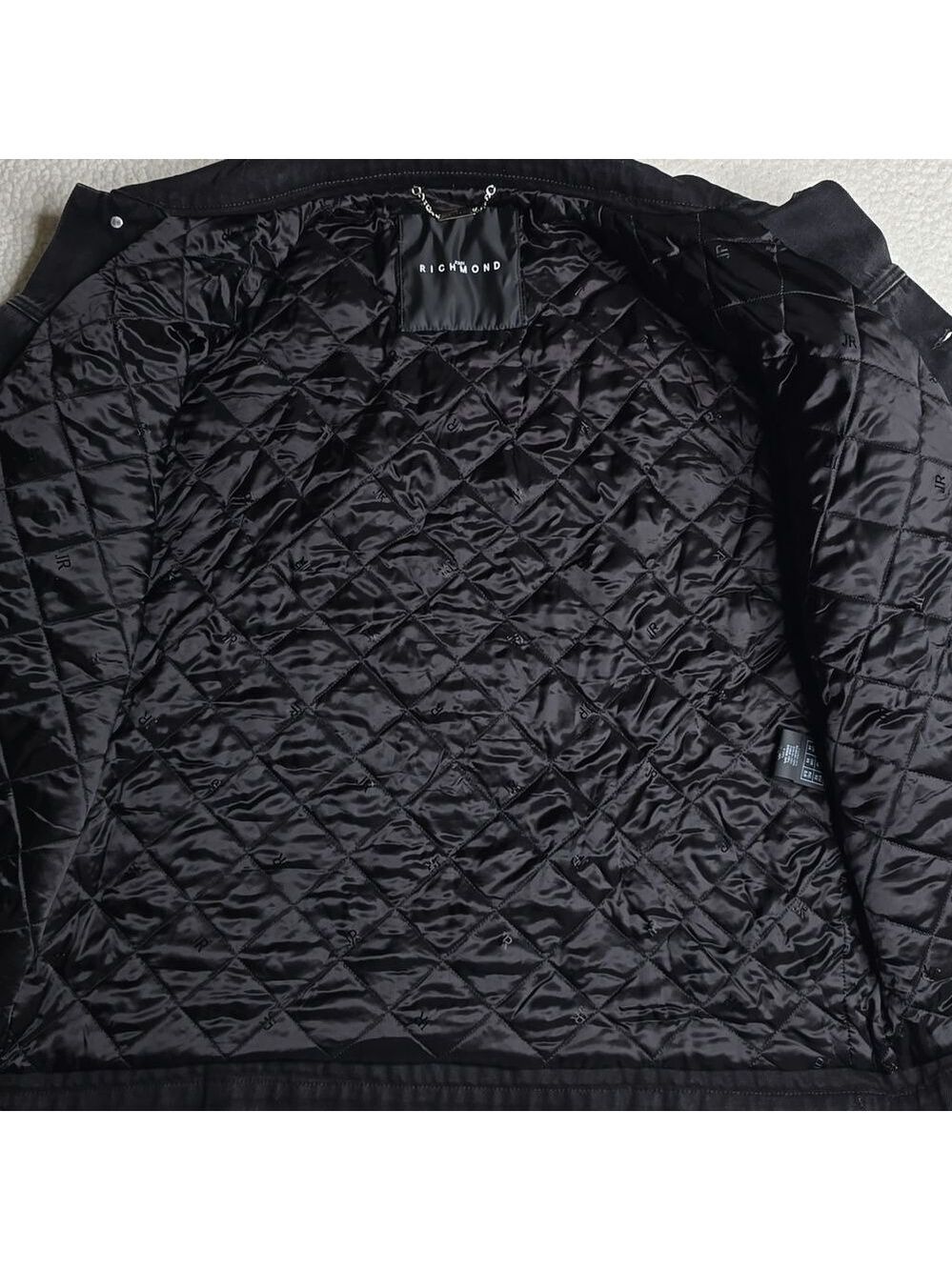 John Richmond - Denim and Laser Cut Leather Jacket in Black Large - Picture 6 of 16